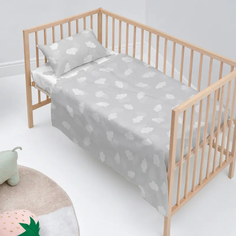 Bettwäsche-Set HappyFriday Basic Kids Clouds Grau Babybettchen 2 Stücke