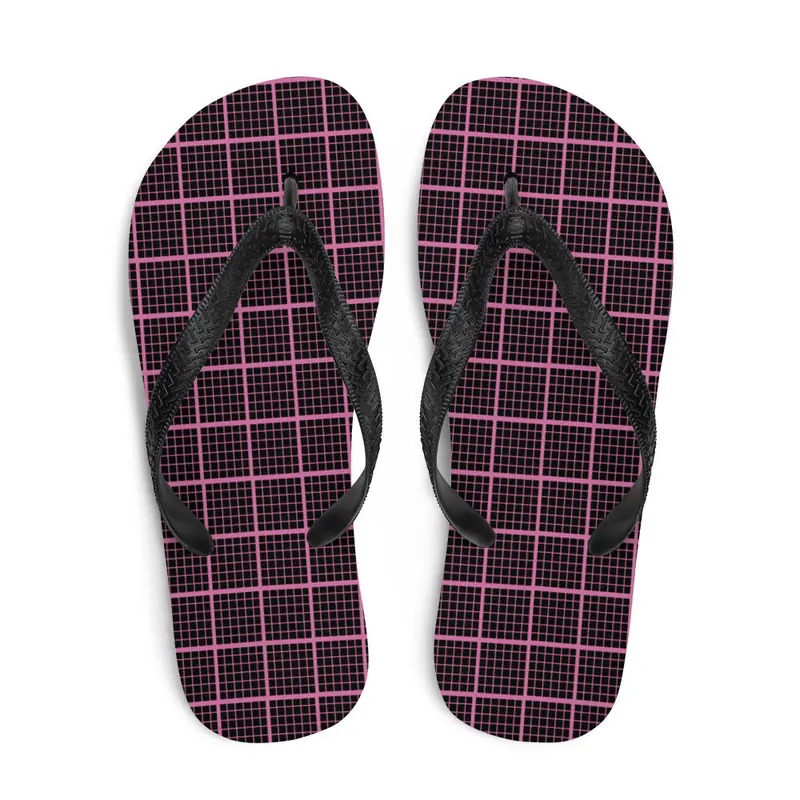Black and Pink Check Chequered Flip-Flops