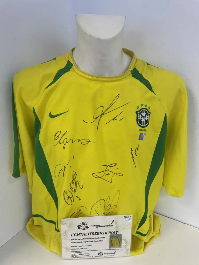 Brasilien Trikot WM 2002 Teamsigniert COA Fußball Nike Weltmeister Autogramm XXL