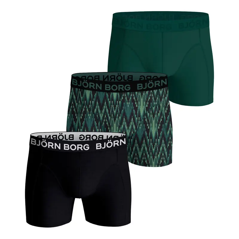Cotton Stretch Boxer Short 3er Pack Herren - schwarz, dunkelgrün