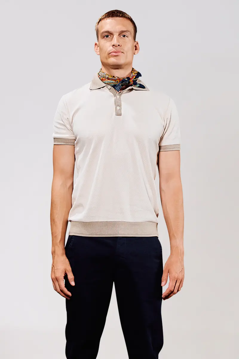Jersey Jacquard Polo – Retro Tennis Poloshirt Herren