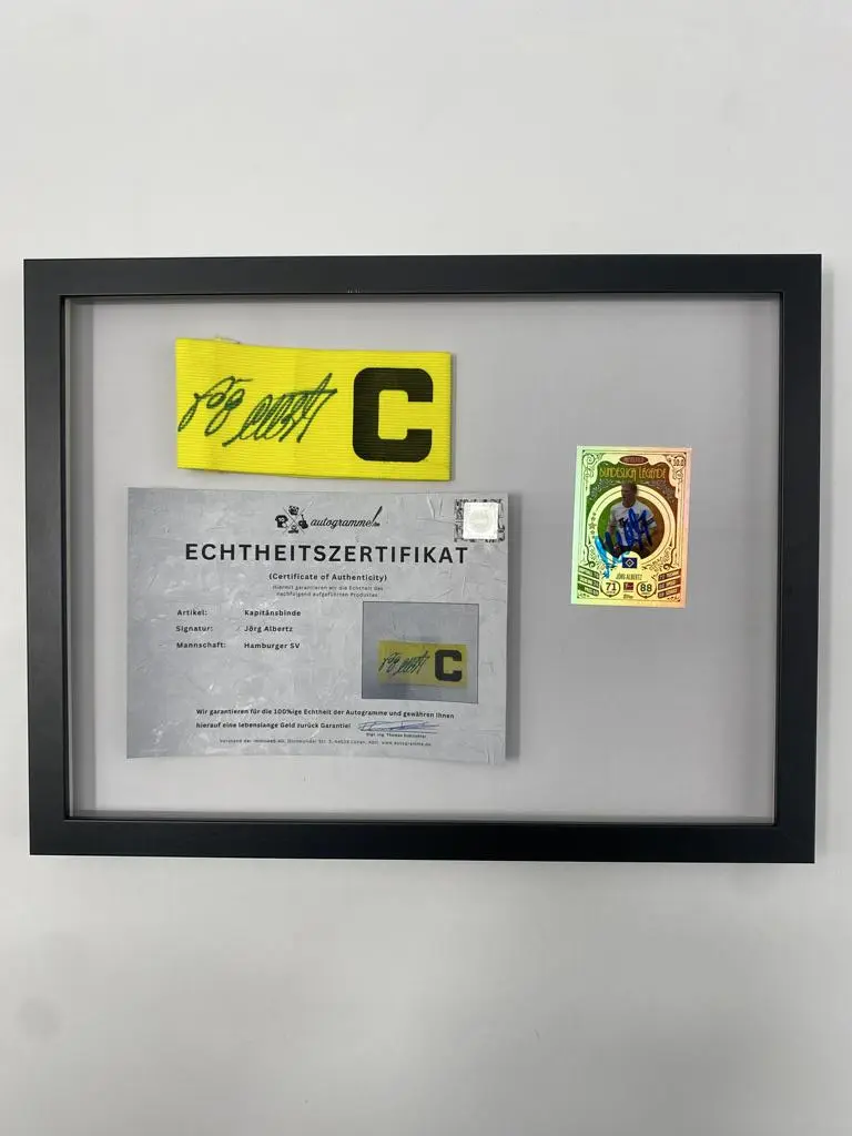 Kapitänsbinde Jörg Albertz signiert im Rahmen Hamburger SV Autogramm COA
