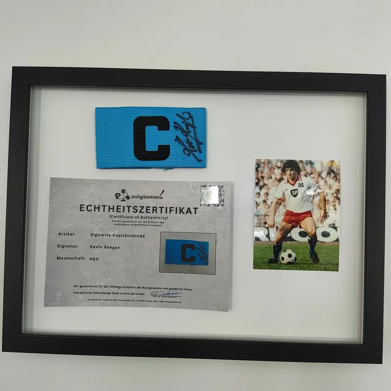 Kapitänsbinde Kevin Keegan signiert im Rahmen HSV Autogramm COA Fußball