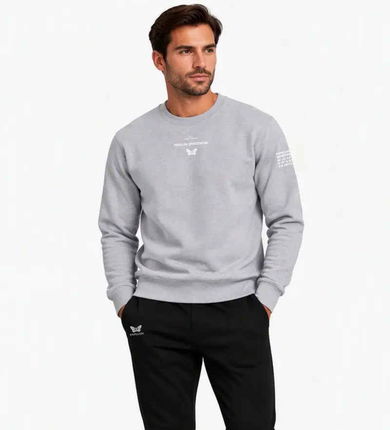 PAPILLON HEAVYWEIGHT SWEATER HERREN, GRAU-MELANGE