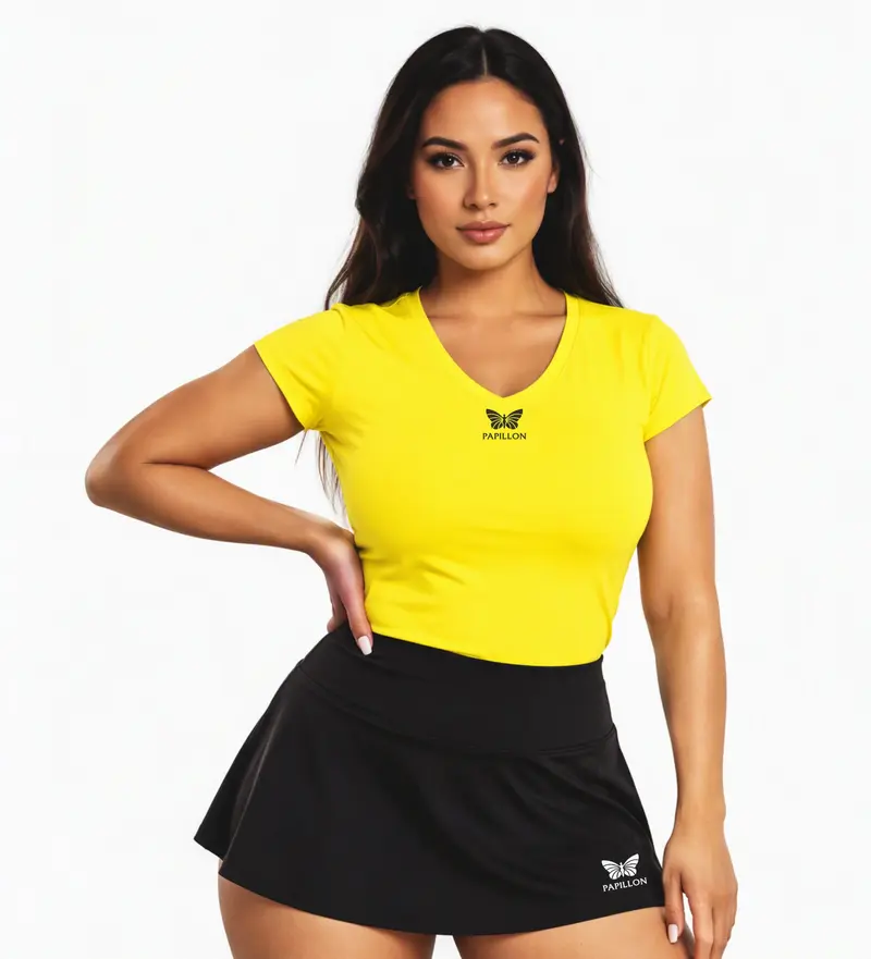 PAPILLON T-SHIRT PLUS SIZE V-AUSSCHNITT DAMEN, GELB