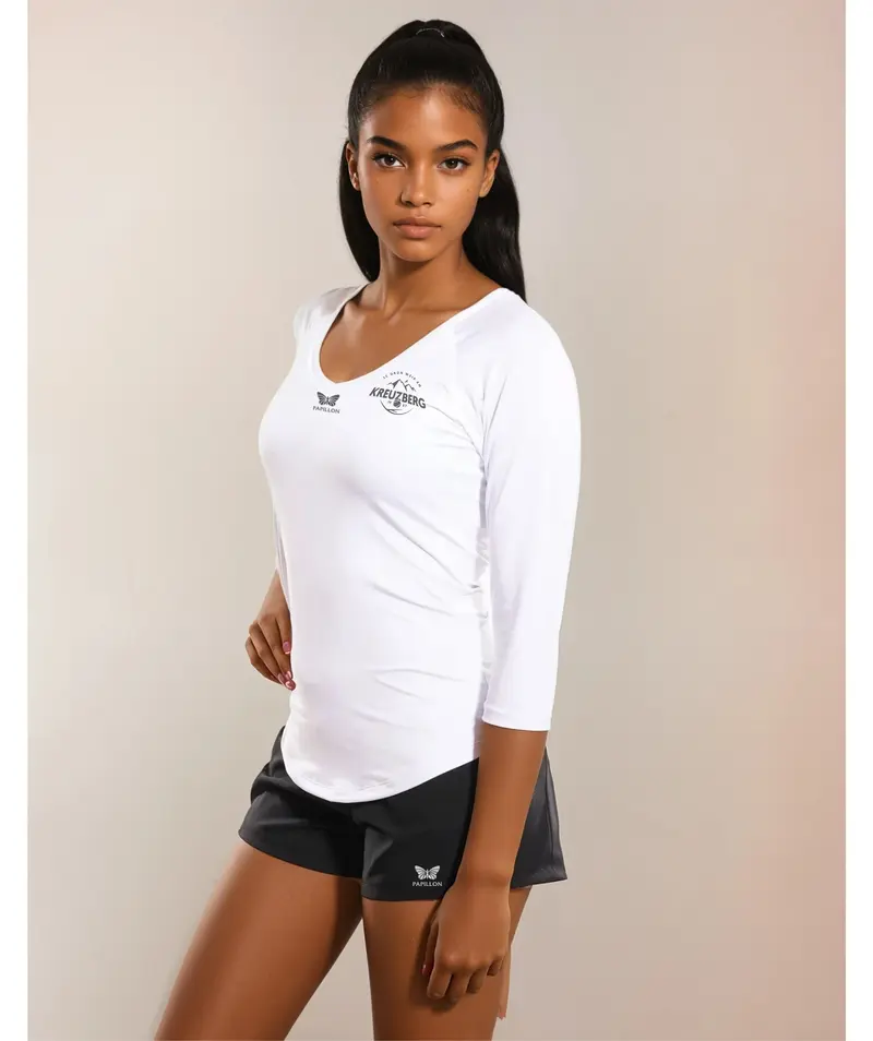 T-SHIRT LANGARM V-AUSCHNITT, DAMEN, WEIß