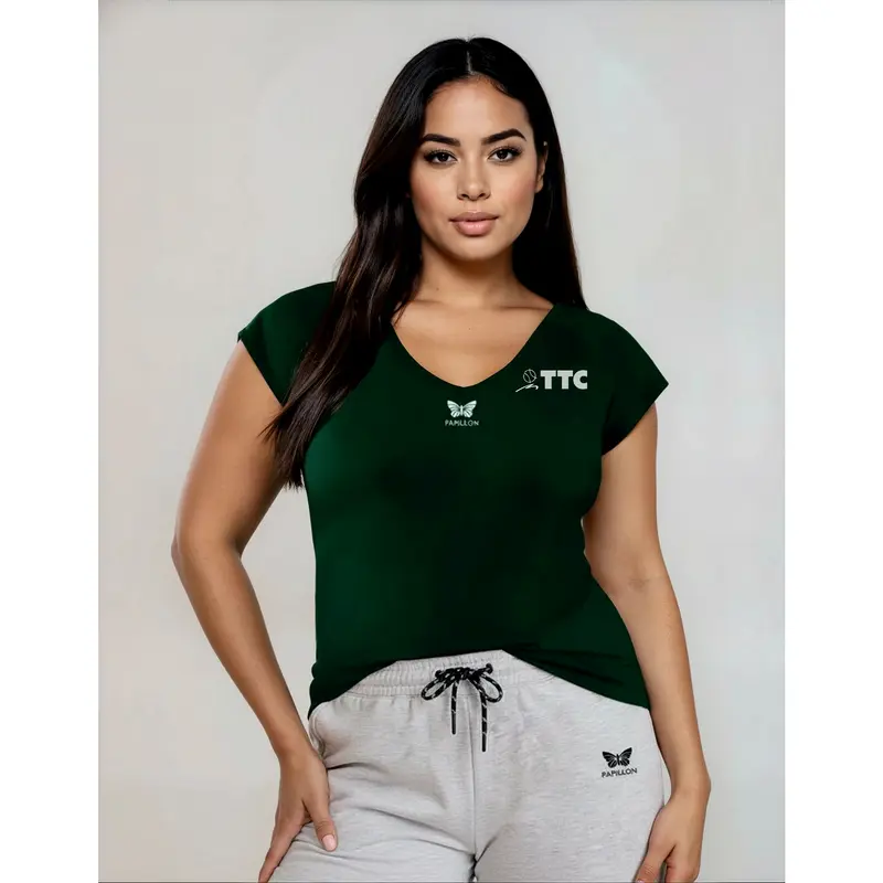 T-SHIRT PLUS SIZE V-AUSSCHNITT DAMEN, DUNKEL-GRÜN