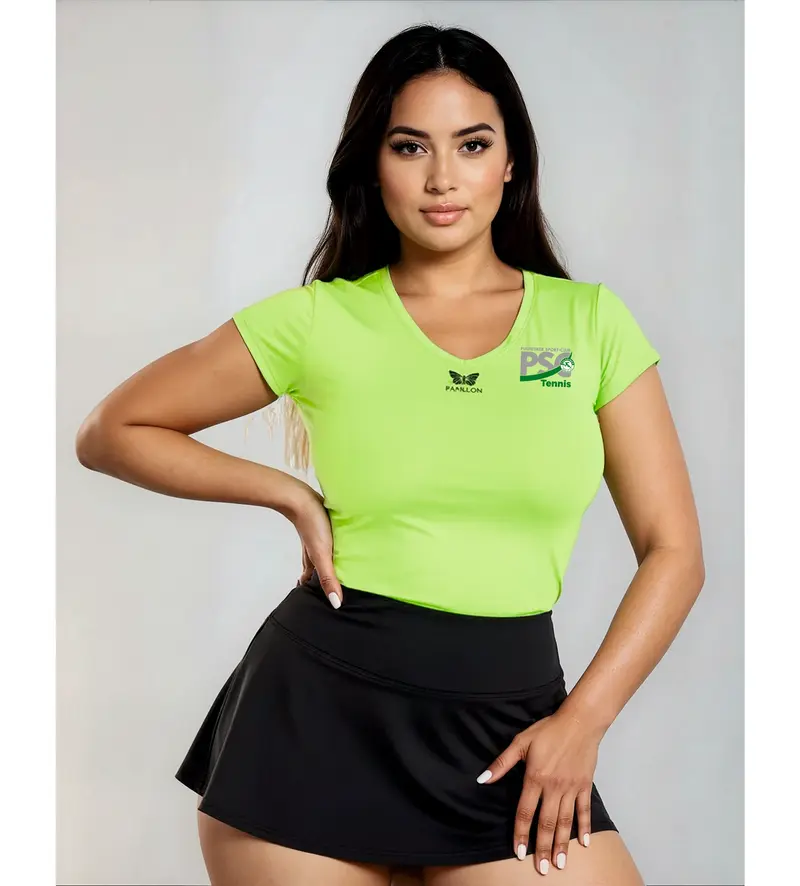 T-SHIRT PLUS SIZE V-AUSSCHNITT DAMEN, NEON-GRÜN