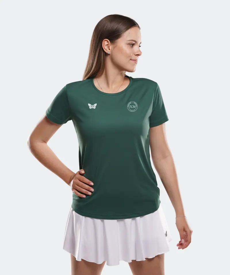 T-SHIRT V-AUSSCHNITT, DAMEN, DUNKEL-GRÜN