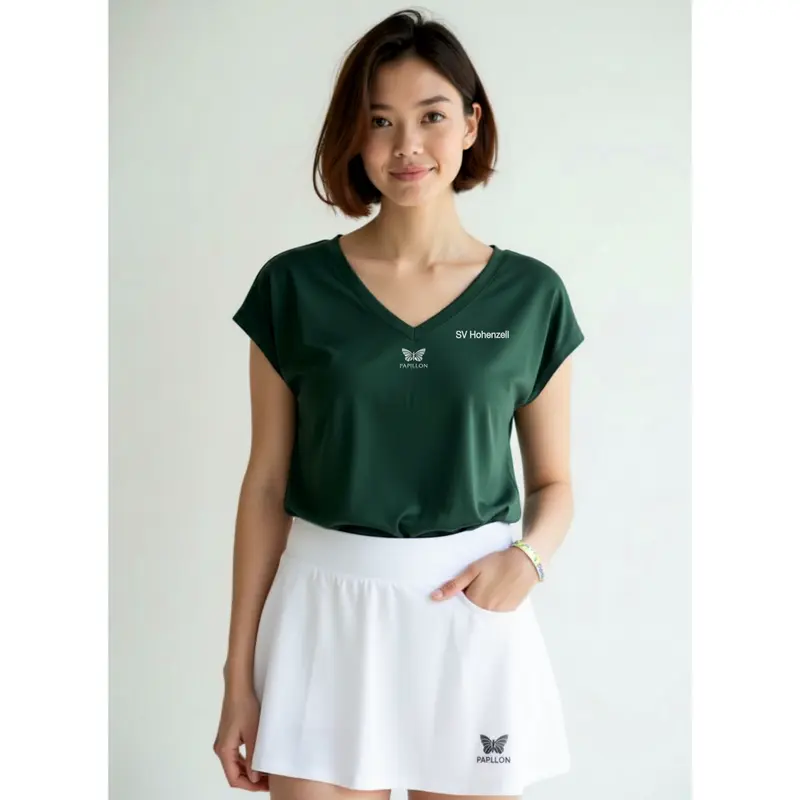 T-SHIRT V-AUSSCHNITT DAMEN, DUNKEL-GRÜN