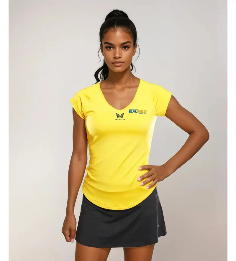 T-SHIRT V-AUSSCHNITT DAMEN, GELB