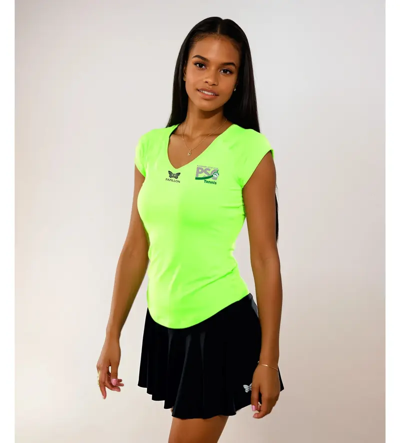 T-SHIRT V-AUSSCHNITT DAMEN, NEON-GRÜN