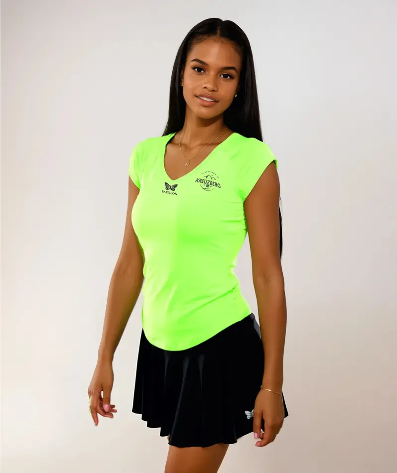 T-SHIRT V-AUSSCHNITT DAMEN, NEON-GRÜN