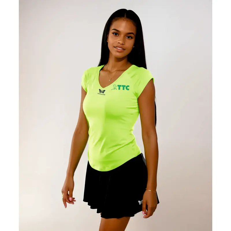 T-SHIRT V-AUSSCHNITT DAMEN, NEON-GRÜN