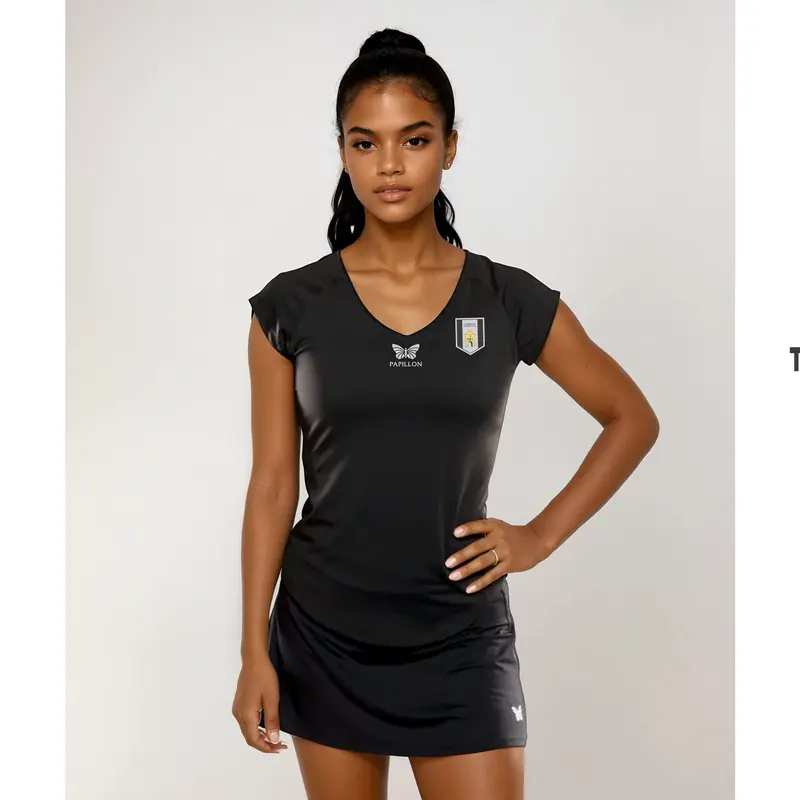 T-SHIRT V-AUSSCHNITT DAMEN, SCHWARZ
