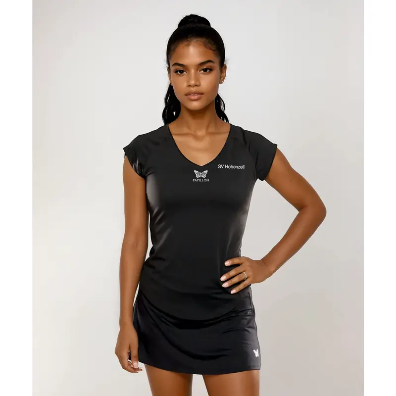 T-SHIRT V-AUSSCHNITT DAMEN, SCHWARZ