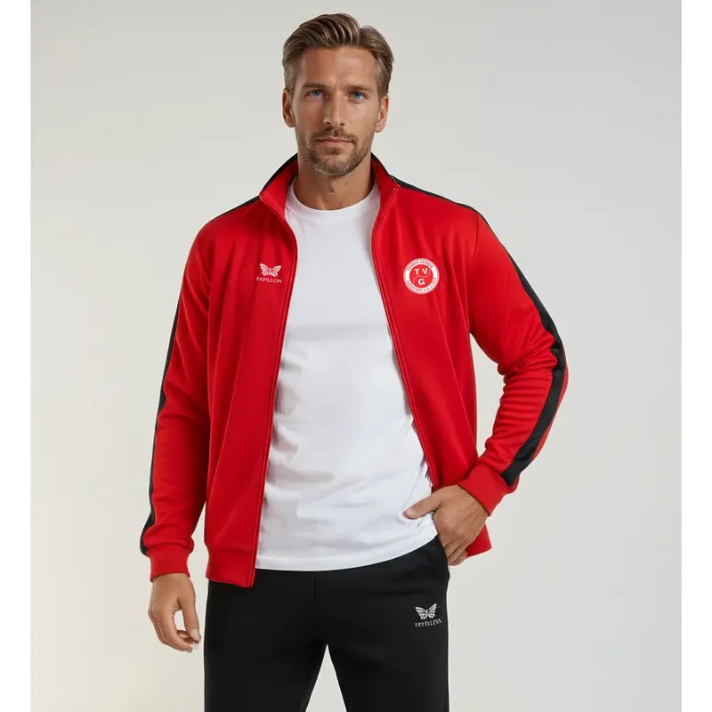 TRAININGSJACKE HERREN, ROT-SCHWARZ