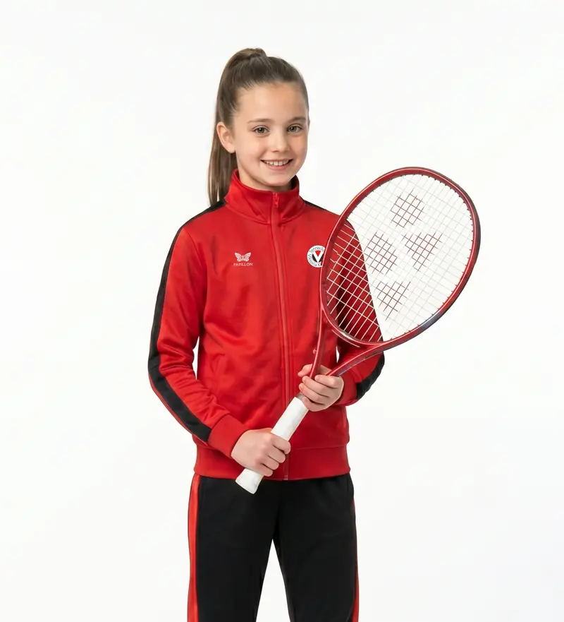 TRAININGSJACKE MÄDCHEN, ROT-SCHWARZ