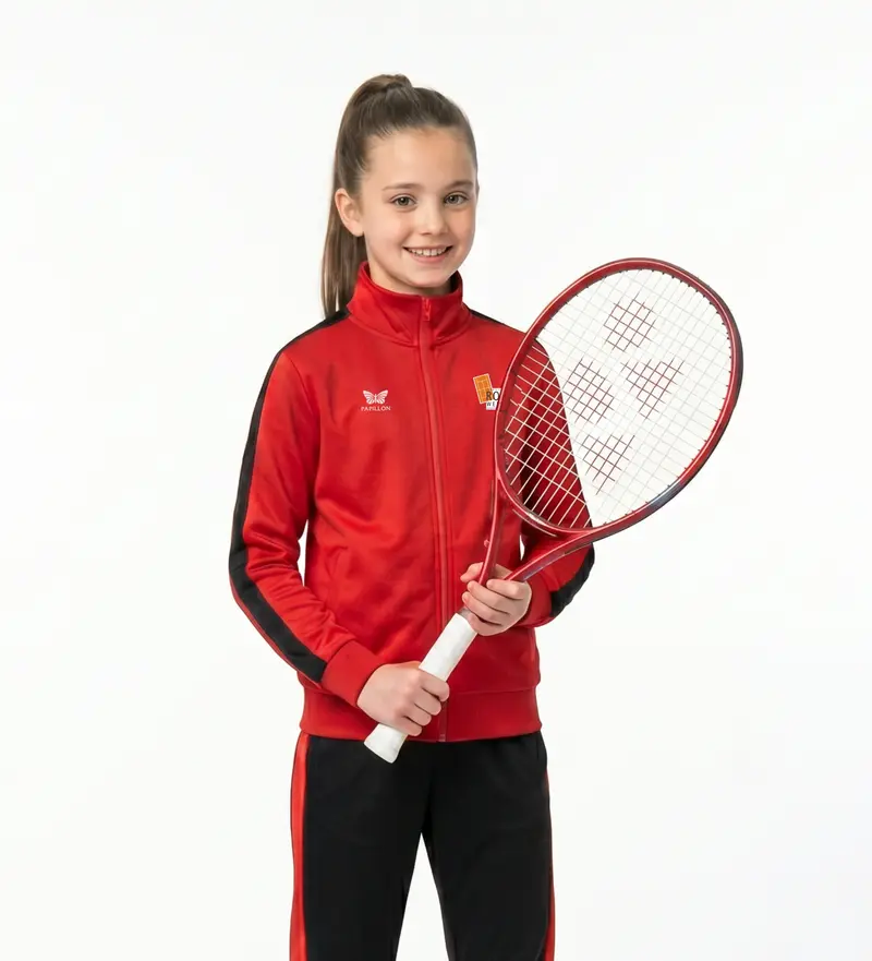 TRAININGSJACKE MÄDCHEN, ROT-SCHWARZ